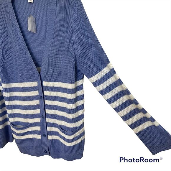 The Tog Shop Blue/White Long Sleeve Stripe Button-Up Cardigan - Picture 6 of 8